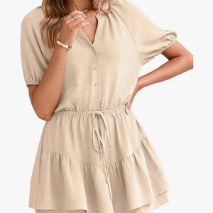 Simplee Apparel Beige Button-Up Romper
